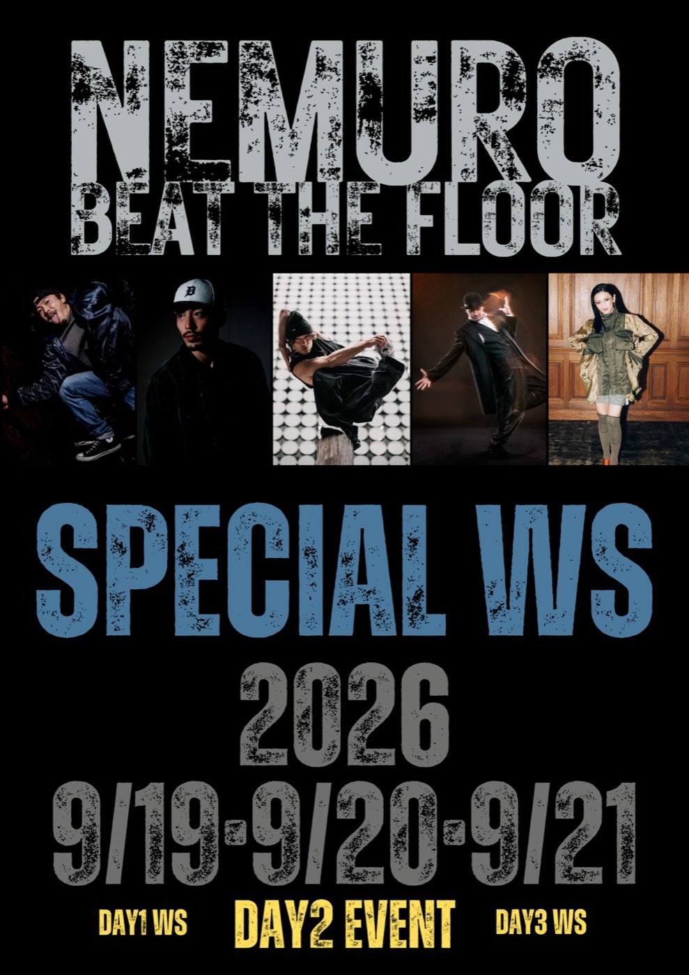 NEMURO BEAT THE FLOOR SPECIAL WS 2026 ポスター（9/19 DAY1 WS ／ 9/20 DAY2 EVENT ／ 9/21 DAY3 WS）
